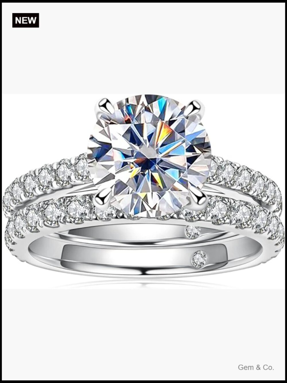 3CT Moissanite Engagement Ring Wedding Band Set Sterling Silver Bridal Set